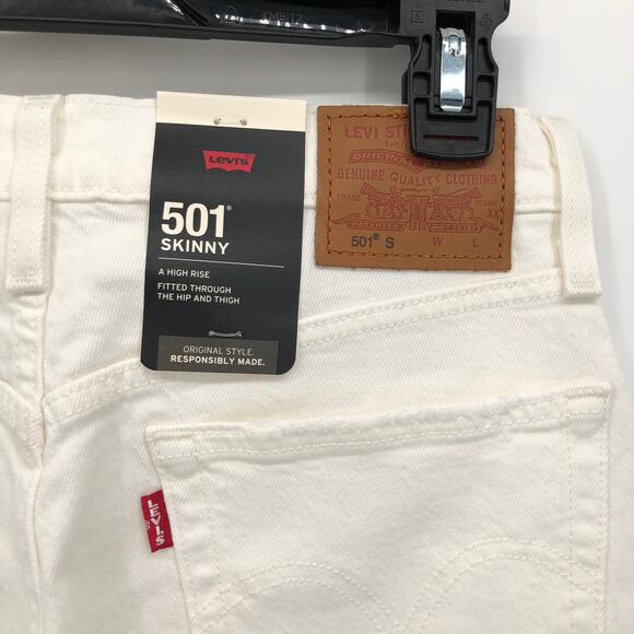 NEW Levi's 501 Skinny Jeans White Womens 28 x 28 Button Fly High Rise Distressed - Picture 9 of 14